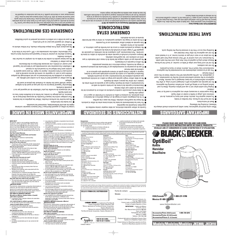 Page 1 de la notice Manuel utilisateur Black & Decker JKC810