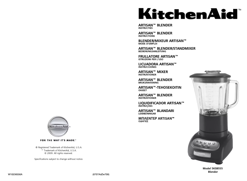 Page 1 de la notice Manuel utilisateur KitchenAid 5KSB555