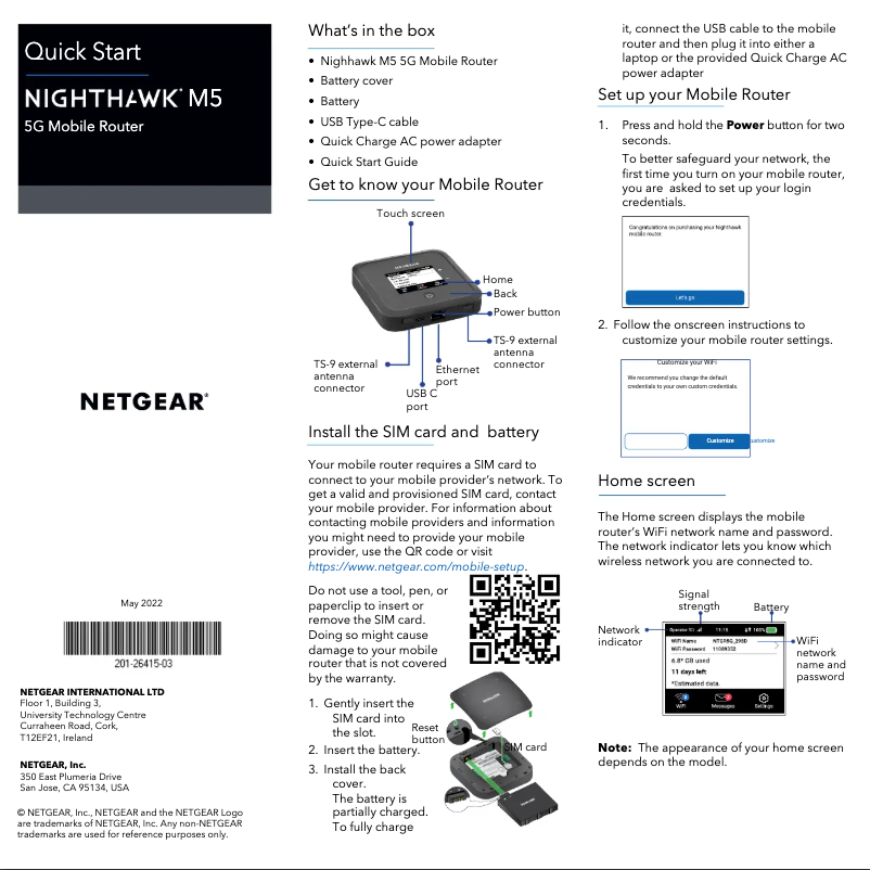 Page n°1 - Guide d'installation Netgear MR5200A