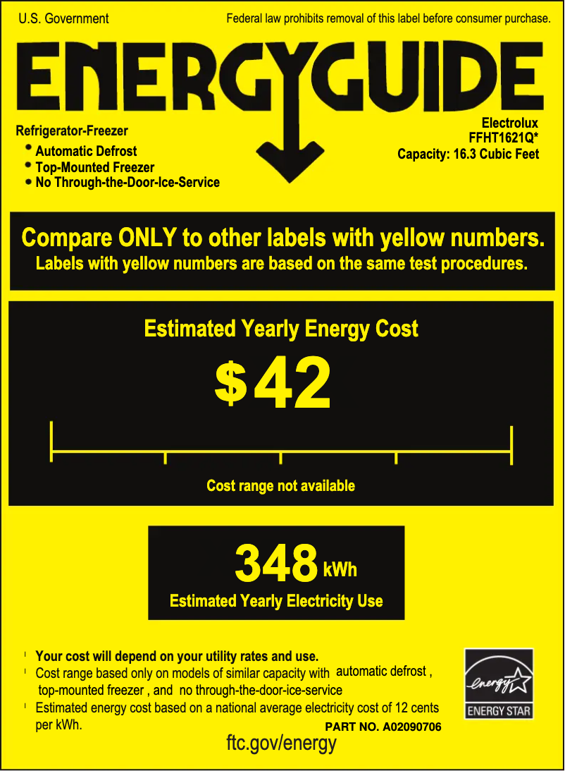 Page 1 de la notice Label énergétique Frigidaire FFHT1621Q