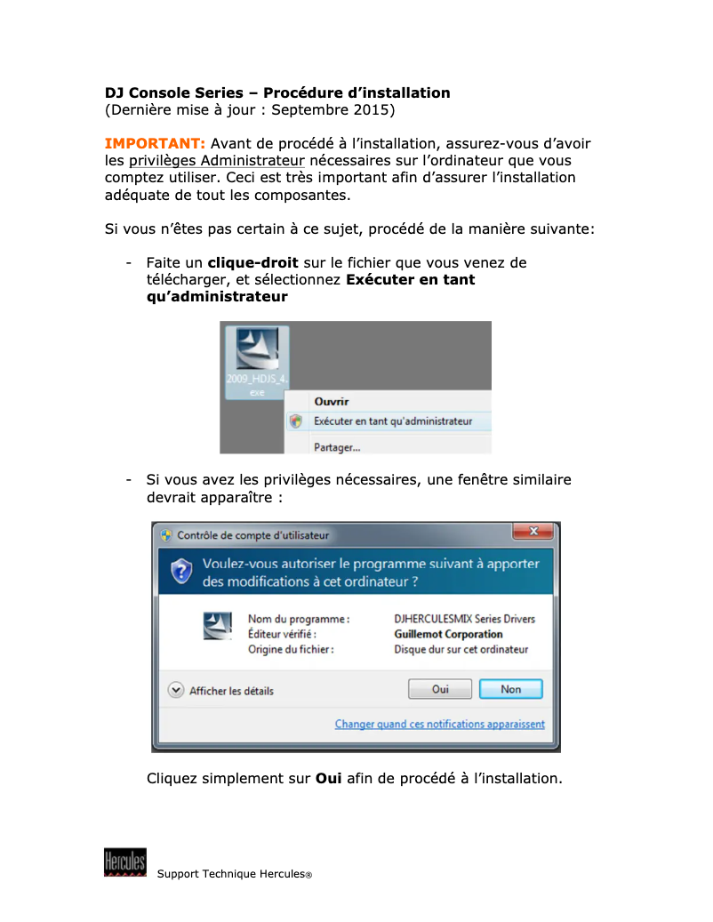 Page 1 de la notice Guide d'installation Hercules DJ Console RMX