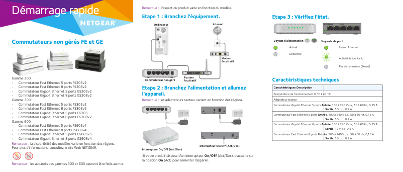 Page 1 de la notice Guide d'installation Netgear GS308v2