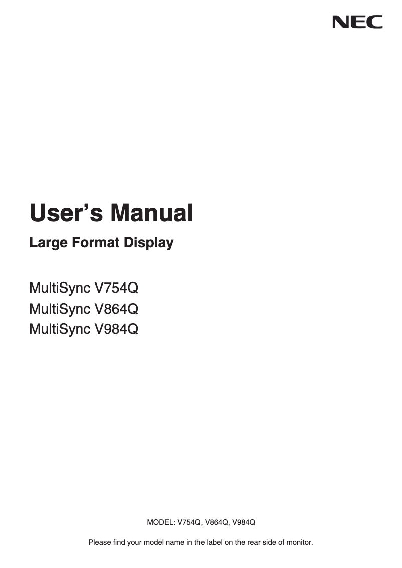 Page n°1 - Manuel utilisateur NEC MultiSync V984Q