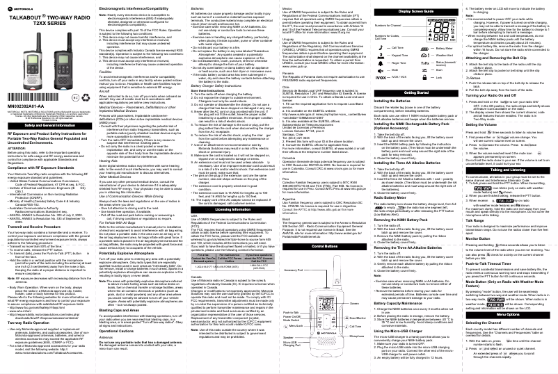 Page n°1 - Manuel utilisateur Motorola Talkabout T200