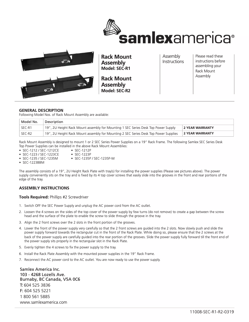 Page 1 de la notice Manuel utilisateur Samlex SEC-R2