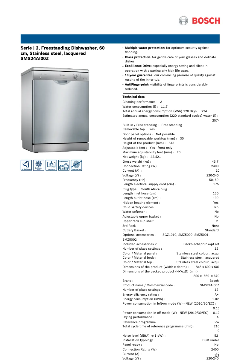 Image de la première page du manuel de l'appareil SMS24AI00Z