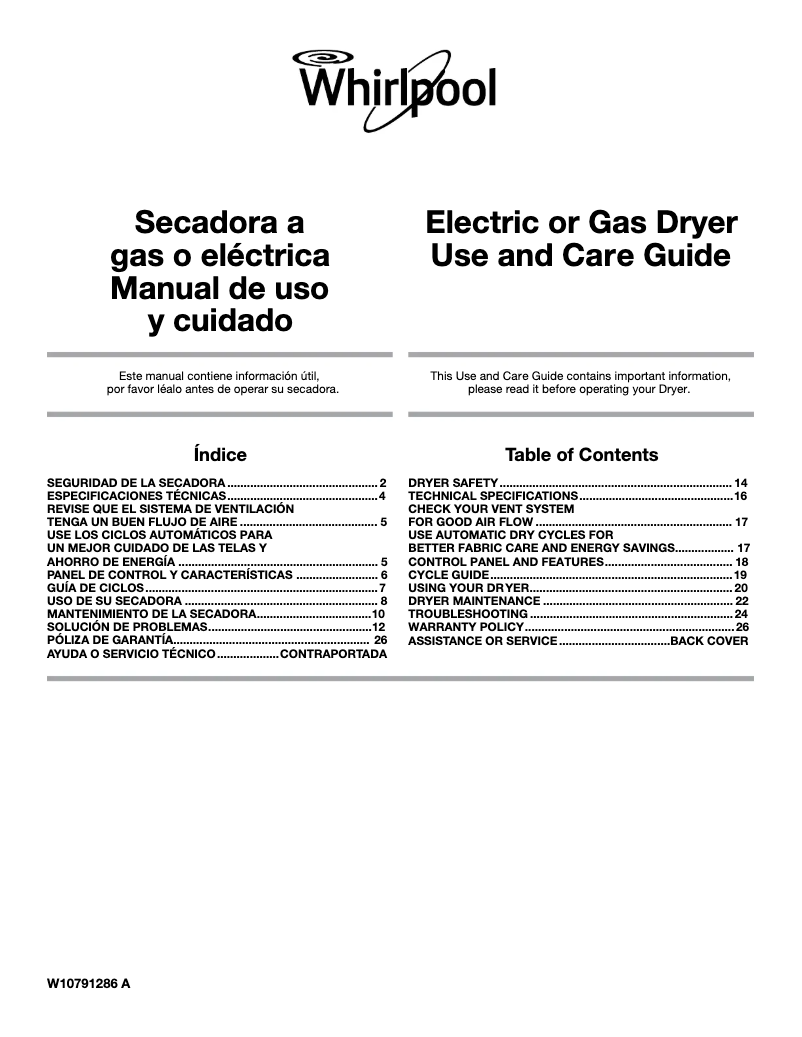 Página 1 del manual Manual de usuario Whirlpool 7MWGD2150EN