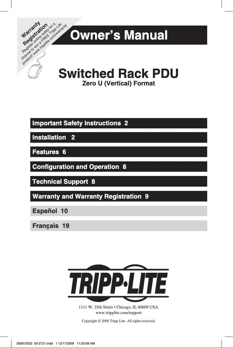 Page 1 de la notice Manuel utilisateur Tripp Lite PDUMH20HVAT