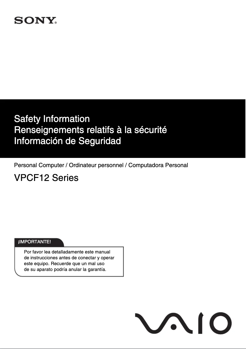 Page n°1 - Instructions de sécurité Sony Vaio VPCF12QGX