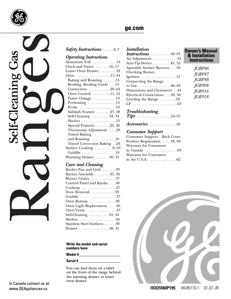 Page n°1 - Manuel d'utilisation et d'entretien GE JGB918SEKSS