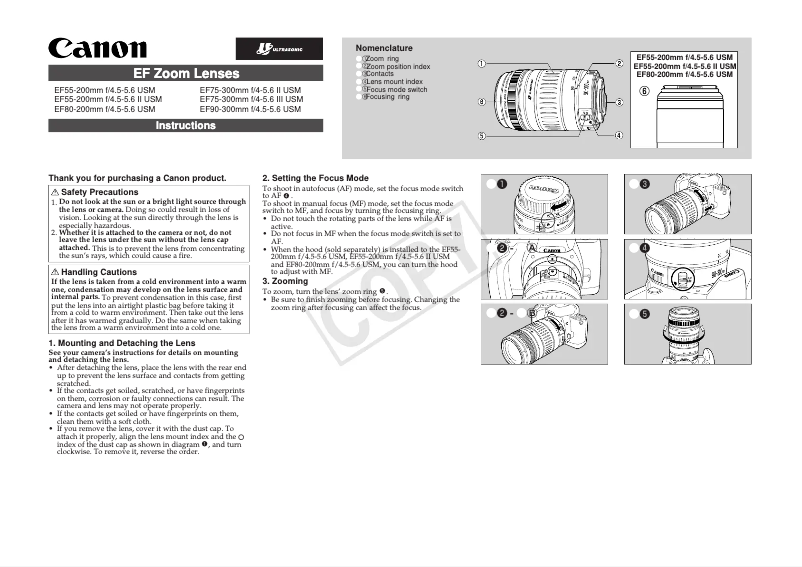 Page 1 de la notice Manuel utilisateur Canon EF 55-200mm f/4.5-5.6 II USM