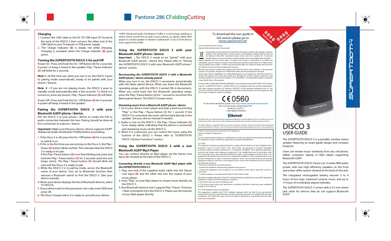 Page 1 de la notice Mode d'emploi SuperTooth Disco 3