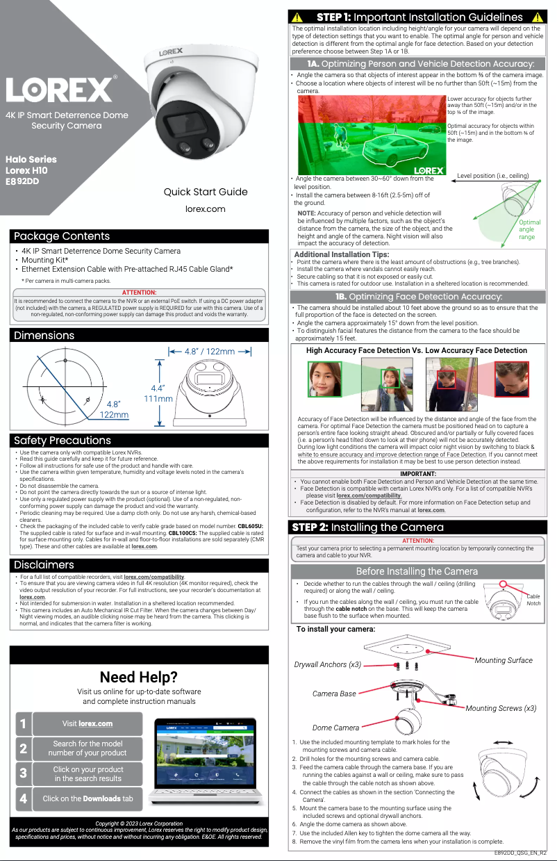 Page n°1 - Guide de démarrage rapide Lorex E892DD