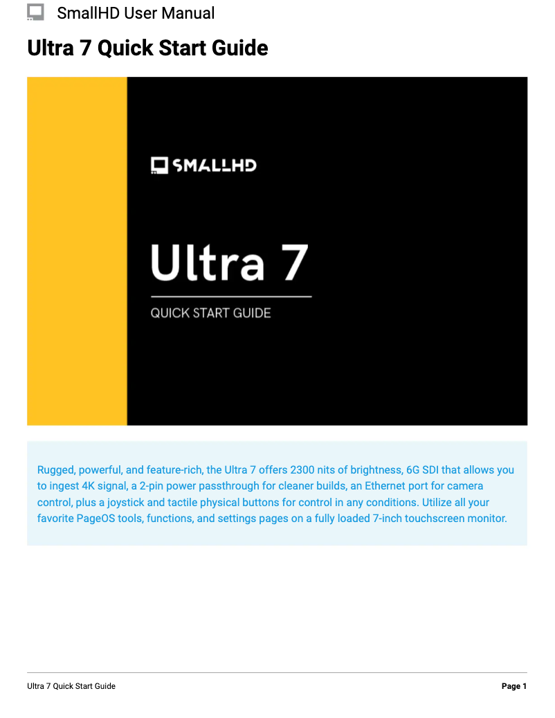 Page n°1 - Manuel utilisateur SmallHD Ultra 7