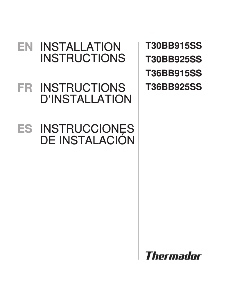 Page n°1 - Guide d'installation Thermador T30BB915SS