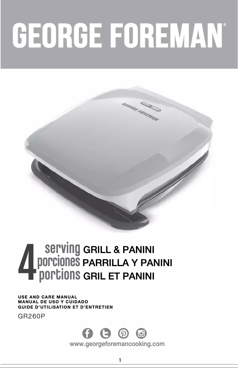 Page 1 de la notice Manuel utilisateur George Foreman GR260P