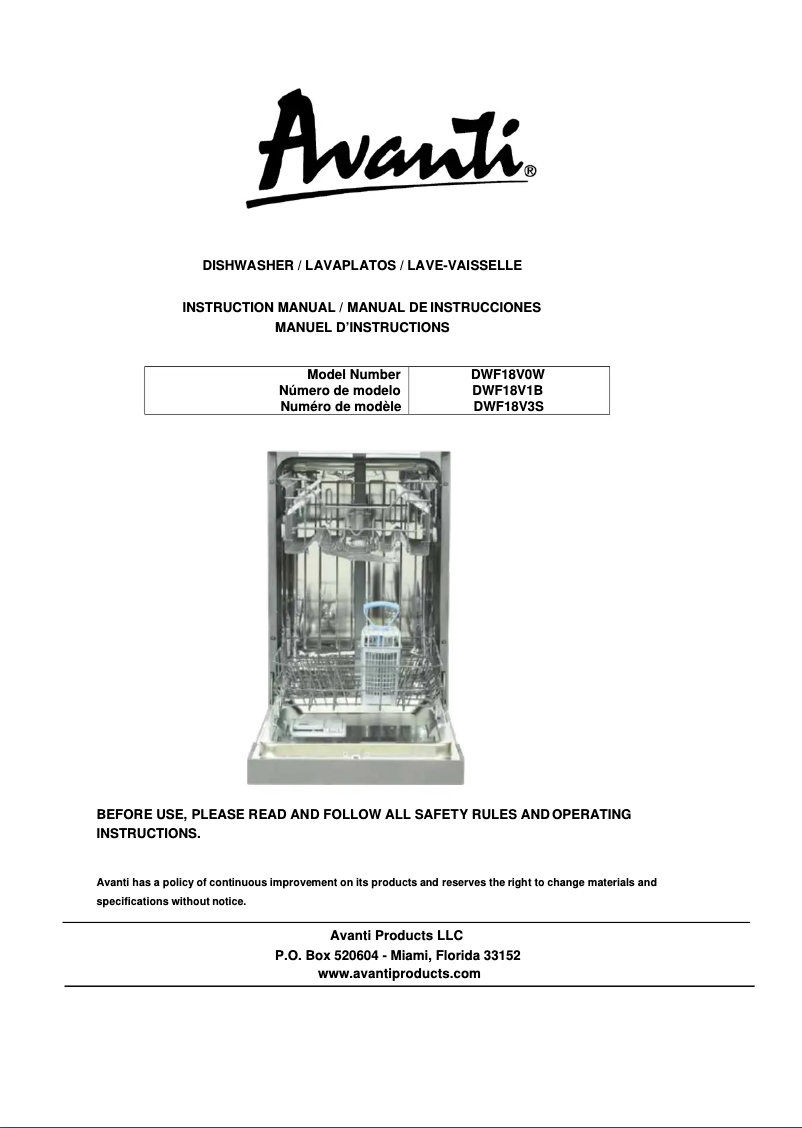 Page 1 de la notice Manuel utilisateur Avanti DWF18V3S