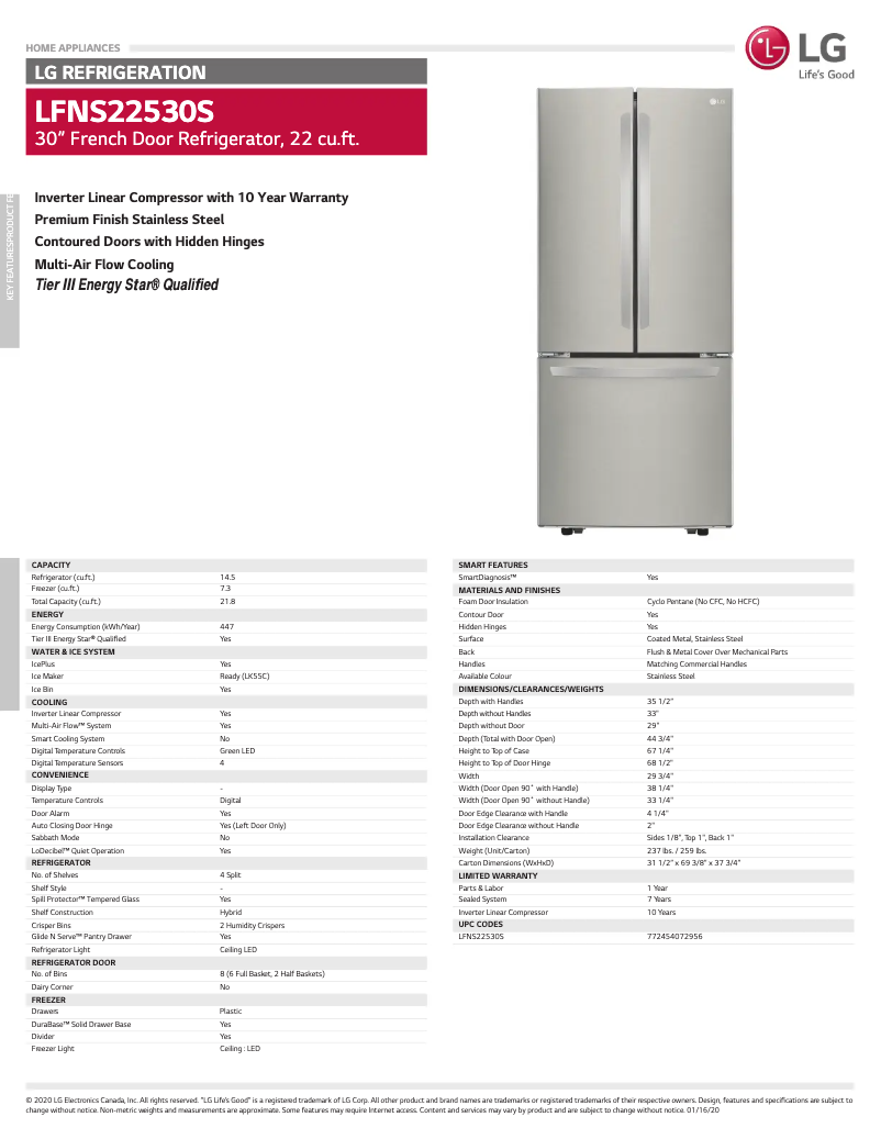 Página 1 del manual Ficha técnica LG LFNS22530S