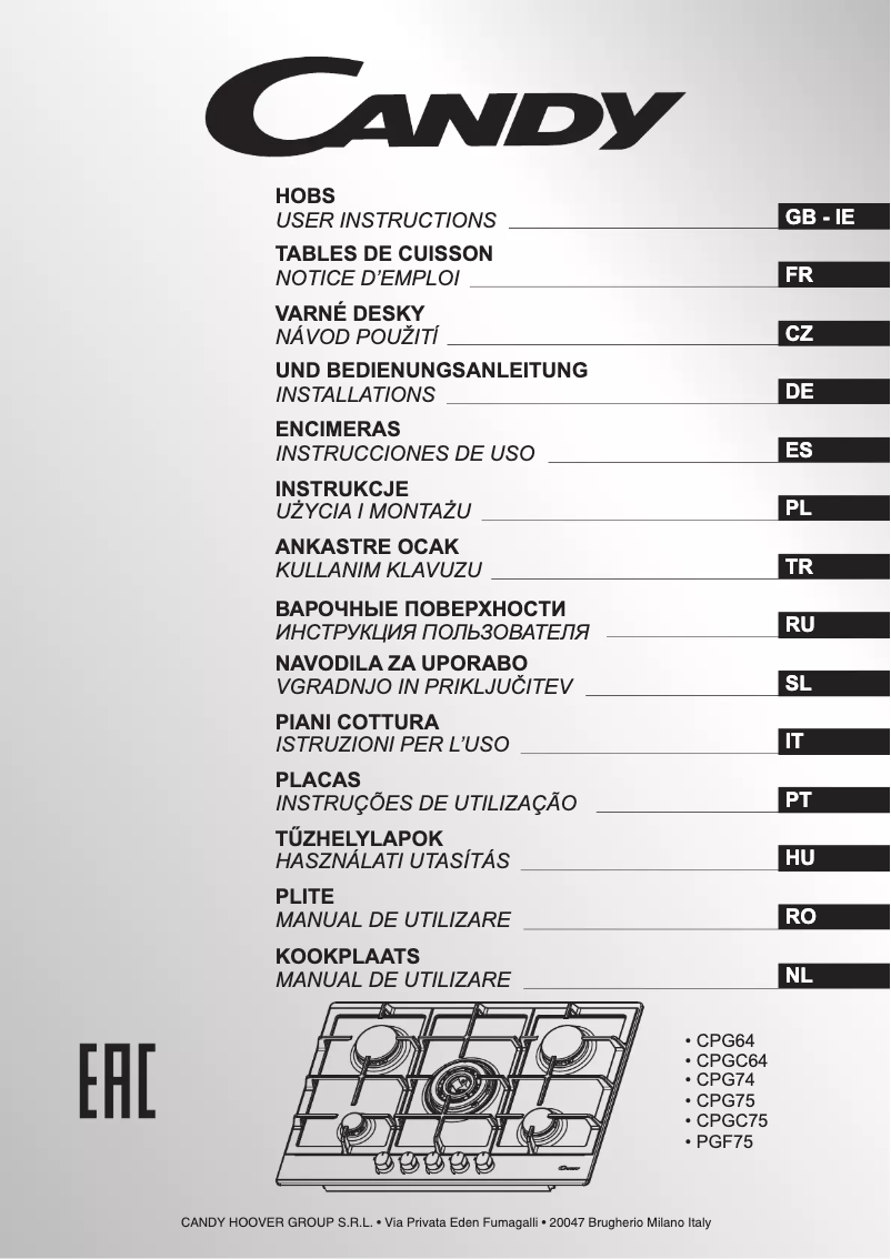 Page n°1 - Manuel utilisateur Candy PGC640SWX