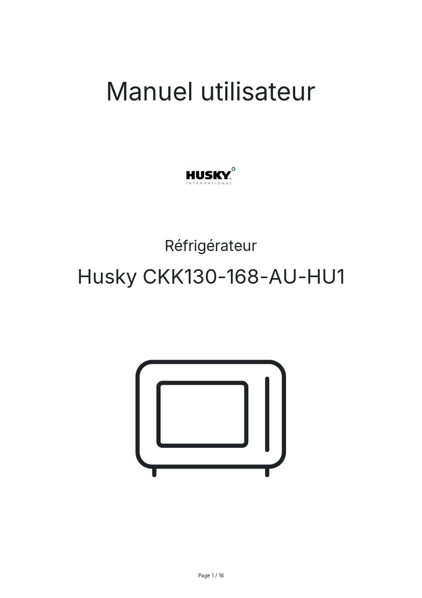 Page n°1 - Manuel utilisateur Husky CKK130-168-AU-HU1