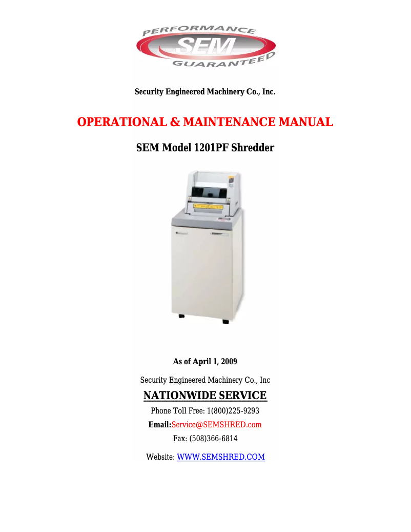 Page n°1 - Manuel utilisateur SEM 1201PF