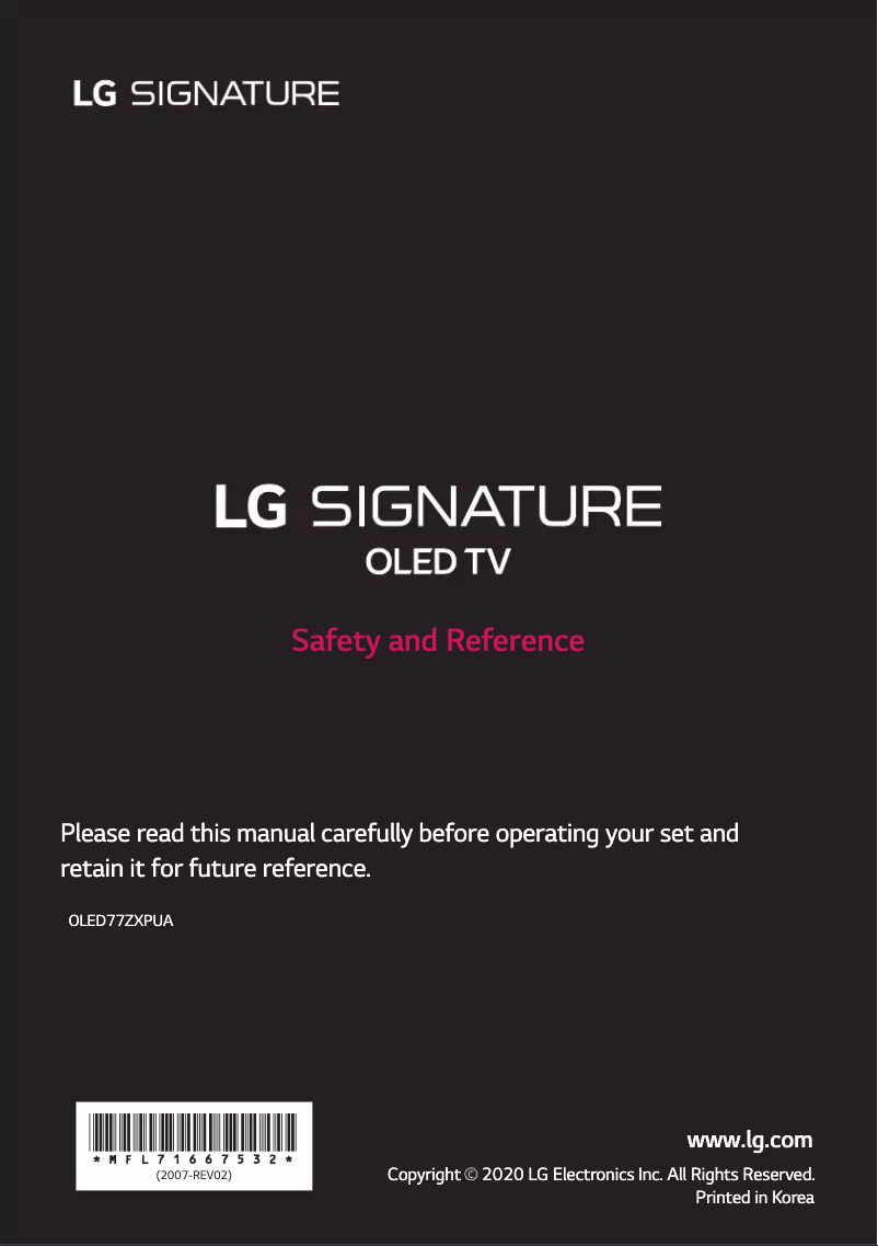 Page 1 de la notice Manuel utilisateur LG Signature ZX OLED77ZXPUA