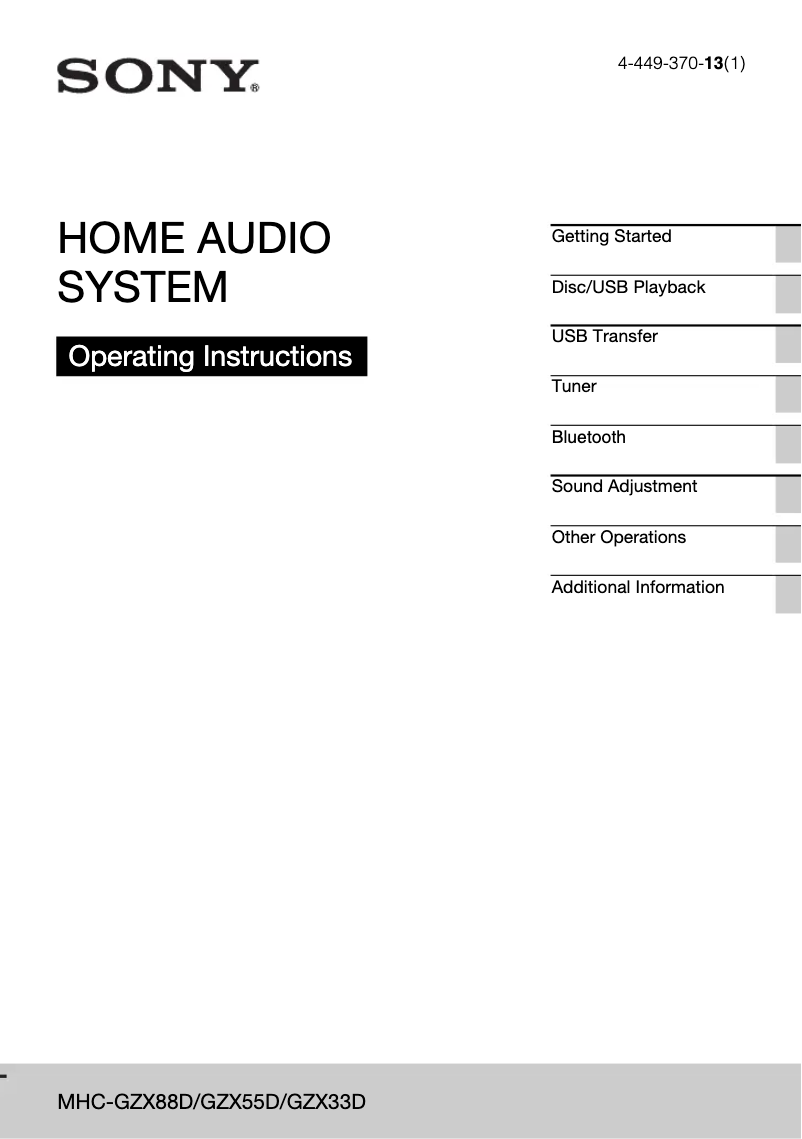 Page n°1 - Manuel utilisateur Sony MHC-GZX33D
