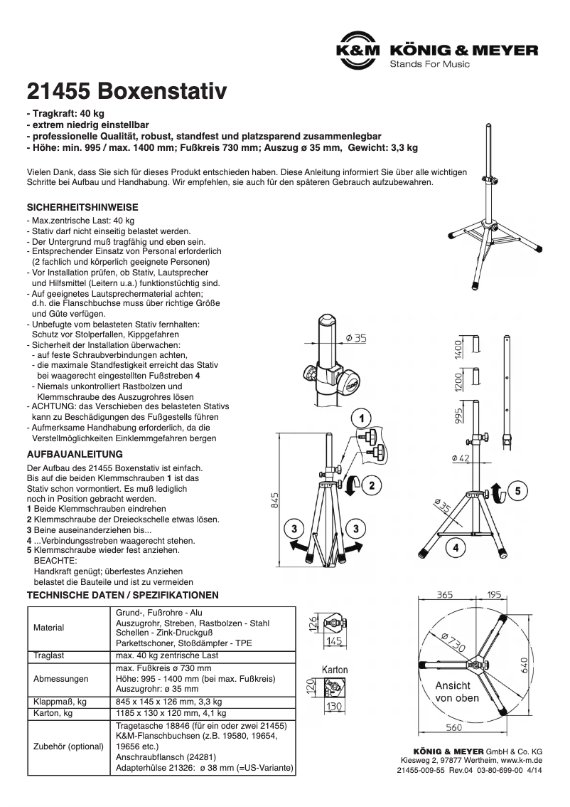 Page n°1 - Manuel utilisateur Konig & Meyer 21455