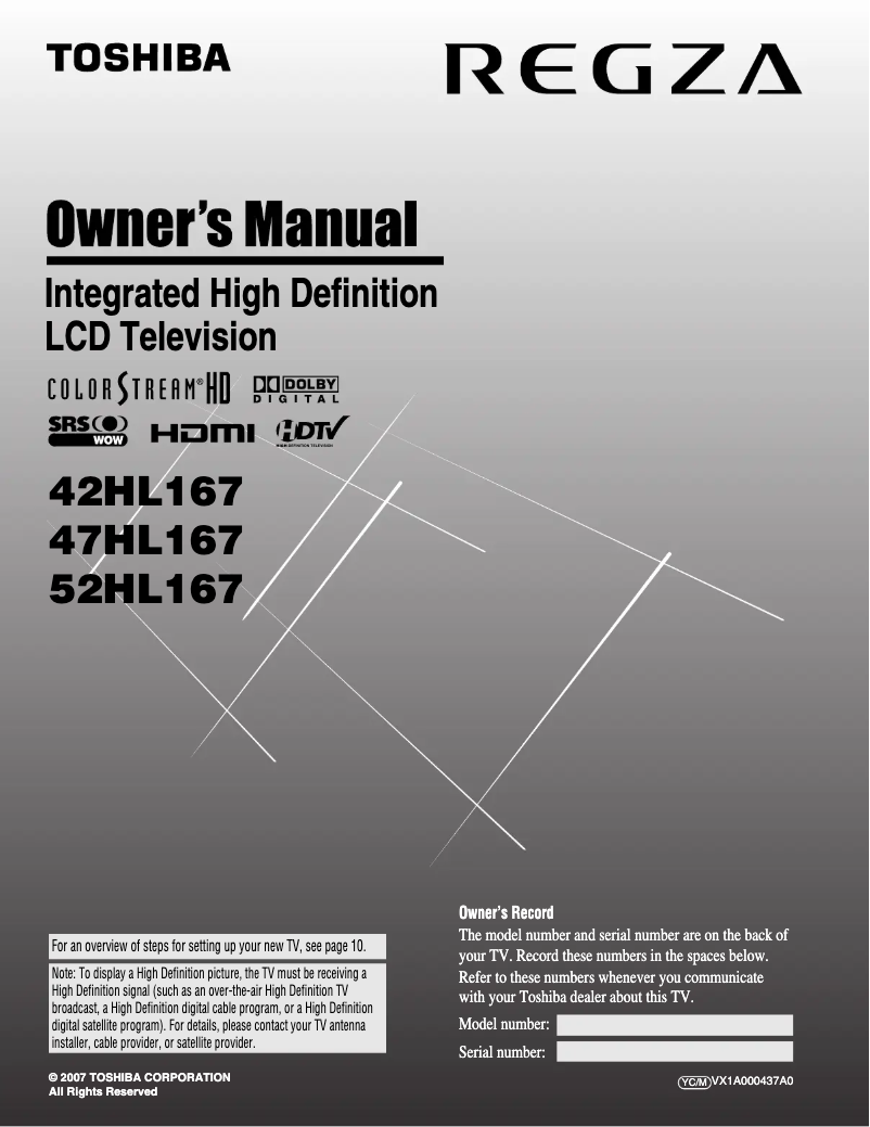 Image de la première page du manuel de l'appareil Regza 42HL167