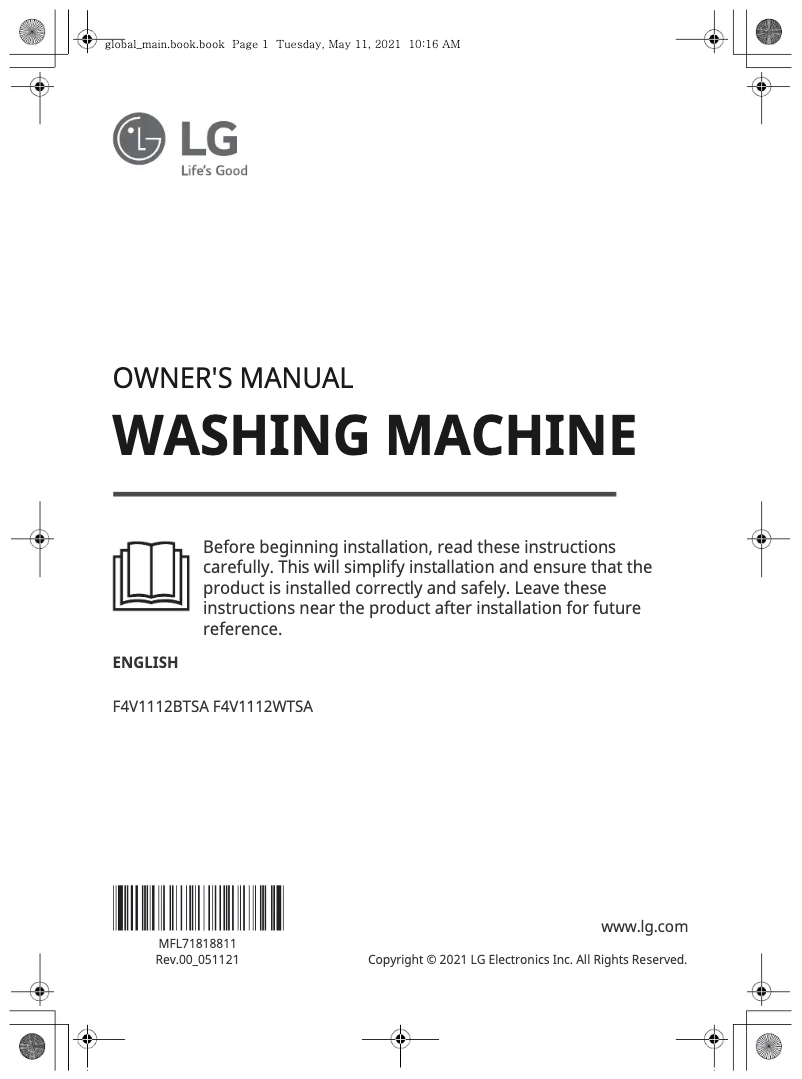 Page n°1 - Manuel utilisateur LG F4V1112WTSA