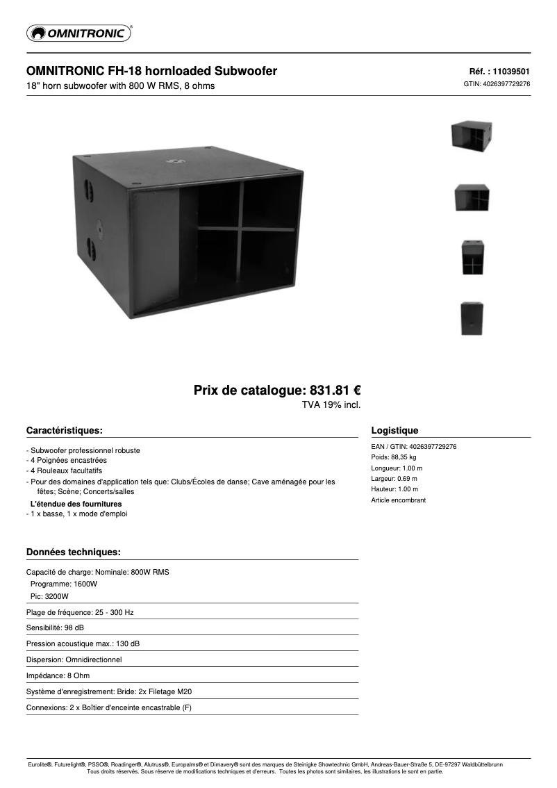 Page n°1 - Fiche technique Omnitronic FH-18