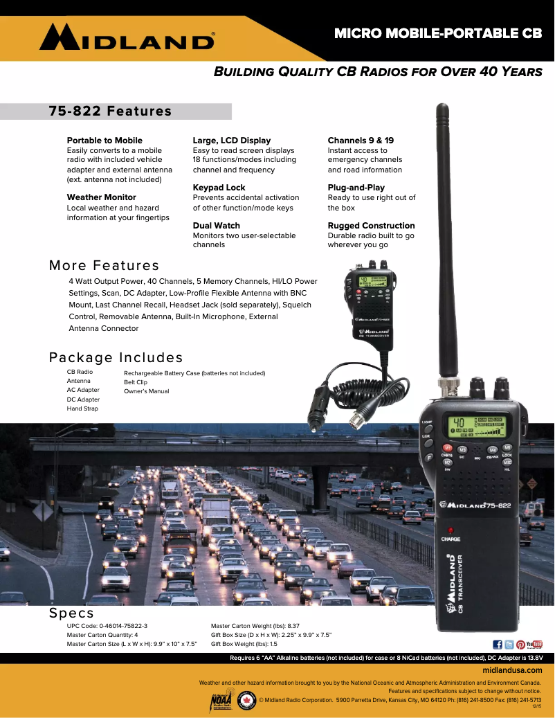 Page 1 de la notice Fiche technique Midland 75-822