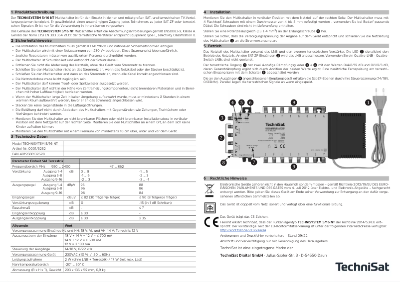 Page n°1 - Manuel utilisateur TechniSat TechniSystem 5/16 NT