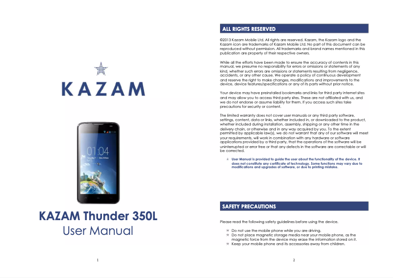 Page 1 de la notice Manuel utilisateur Kazam Thunder 350L