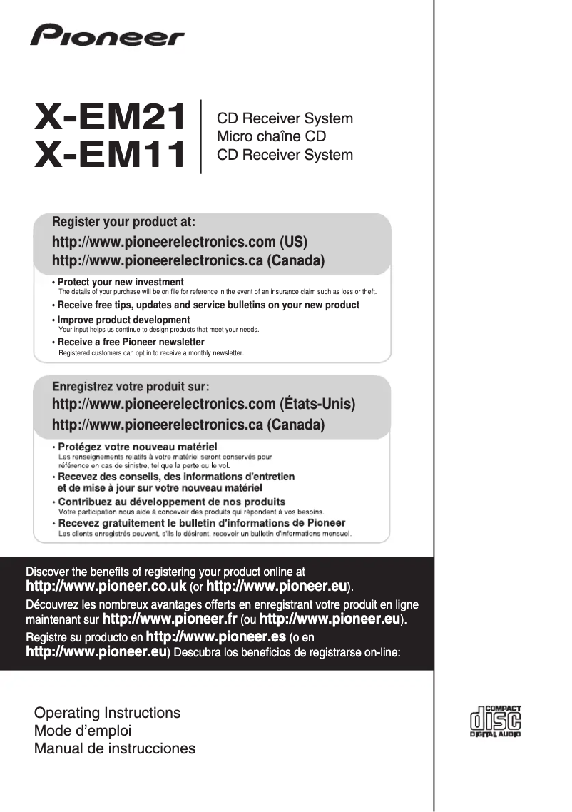 Page 1 de la notice Manuel utilisateur Pioneer XEM21