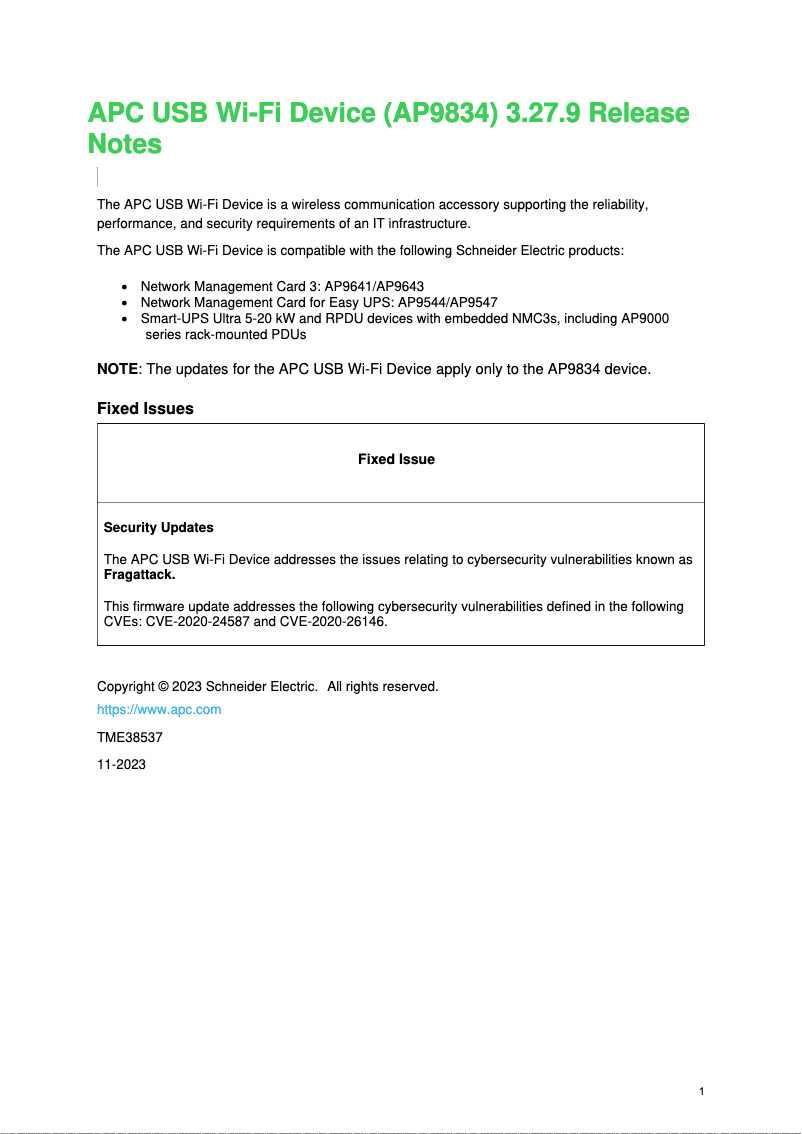 Page 1 de la notice Manuel utilisateur APC AP9834