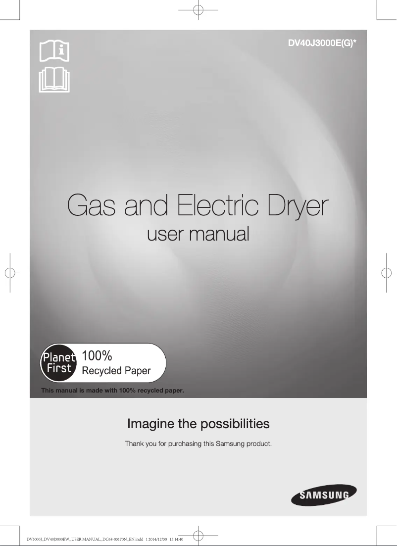 Page n°1 - Manuel utilisateur Samsung DV40J3000GW