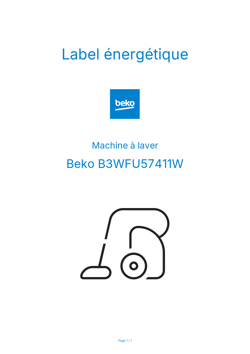 Page n°1 - Label énergétique Beko B3WFU57411W