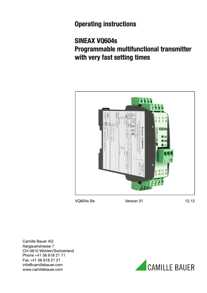 Page 1 de la notice Manuel utilisateur Gossen Metrawatt SINEAX VQ604s