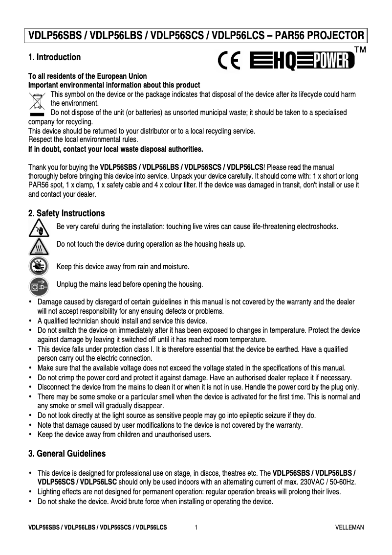 Page 1 of the manual User Manual HQ Power VDLP56SCS