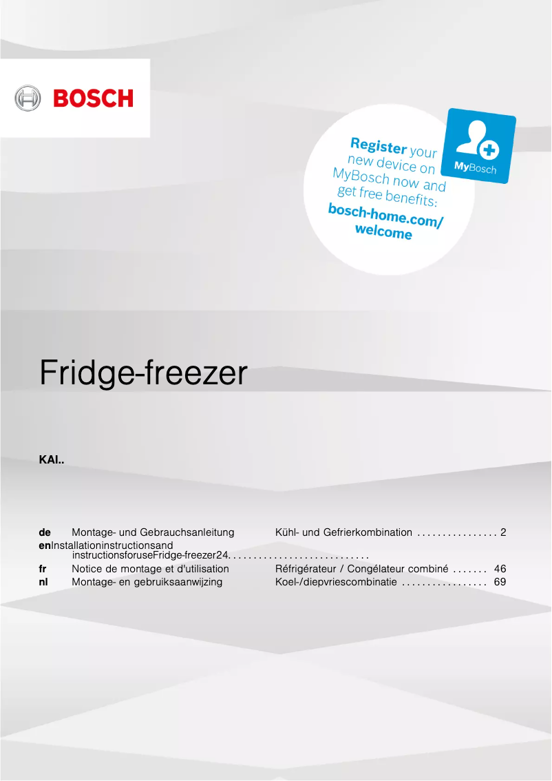 Page 1 of the manual Installation Guide Bosch KAI93VI304