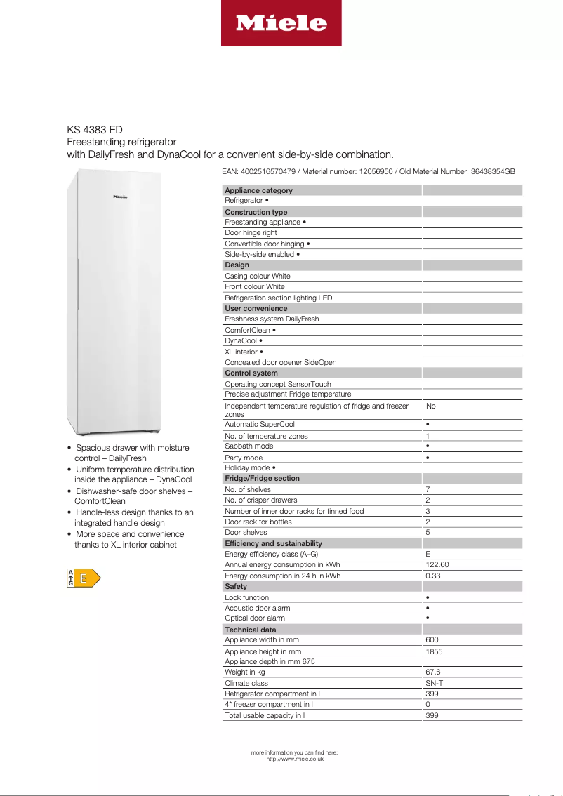 Page n°1 - Fiche technique Miele KS 4383 ED