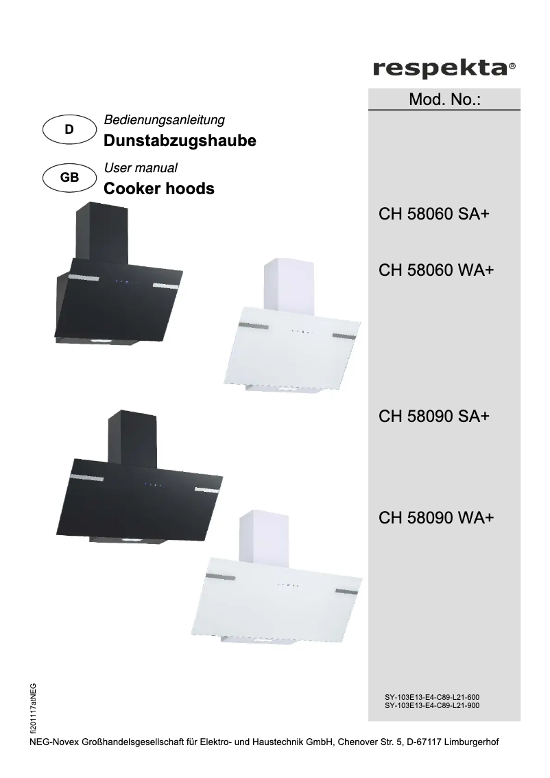 Page 1 de la notice Manuel utilisateur Respekta Sarina CH58060SA+