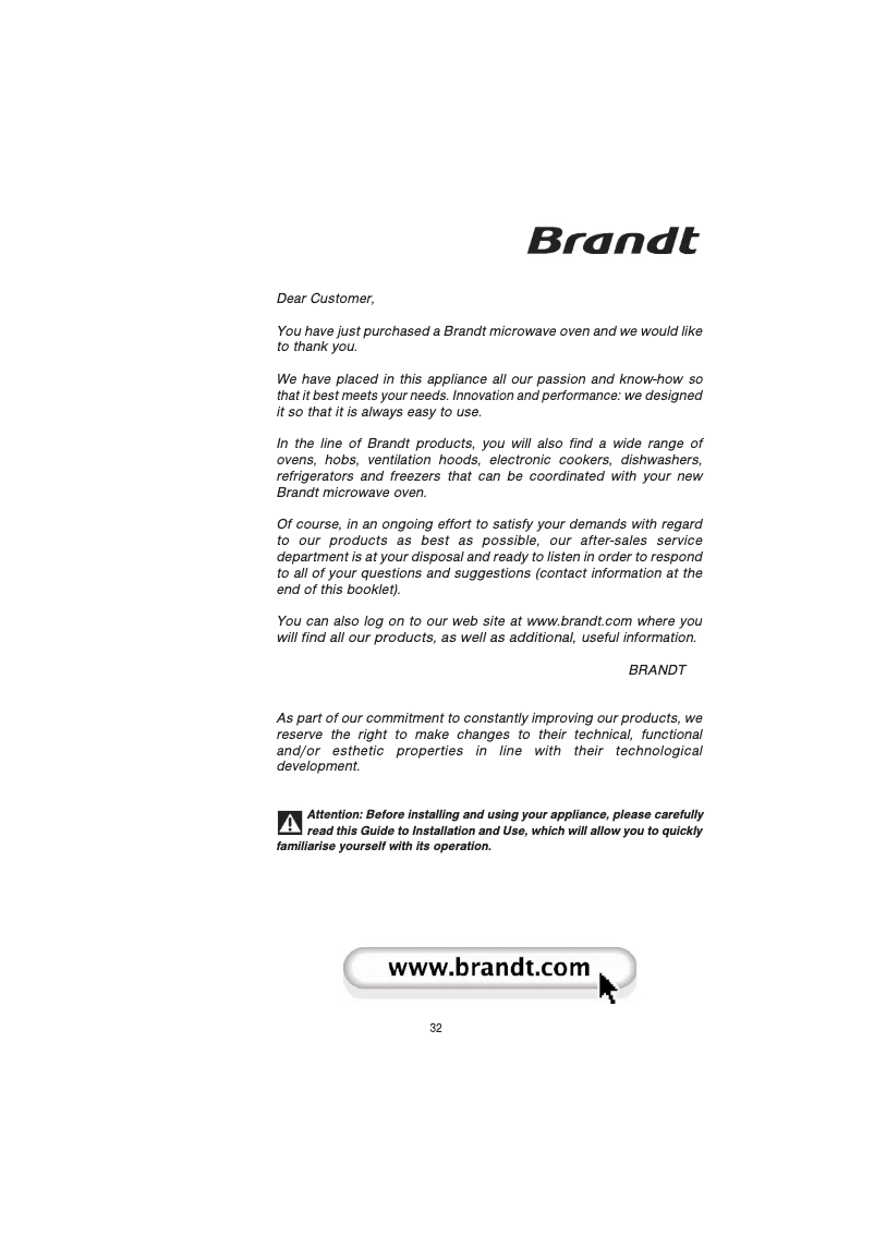 Page 1 de la notice Manuel utilisateur Brandt ME655XE1