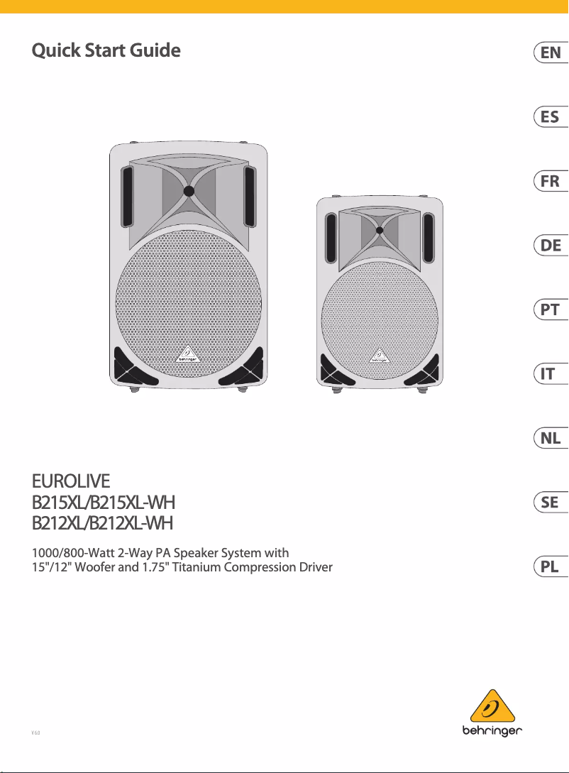 Page n°1 - Guide de démarrage rapide Behringer Eurolive B212XL