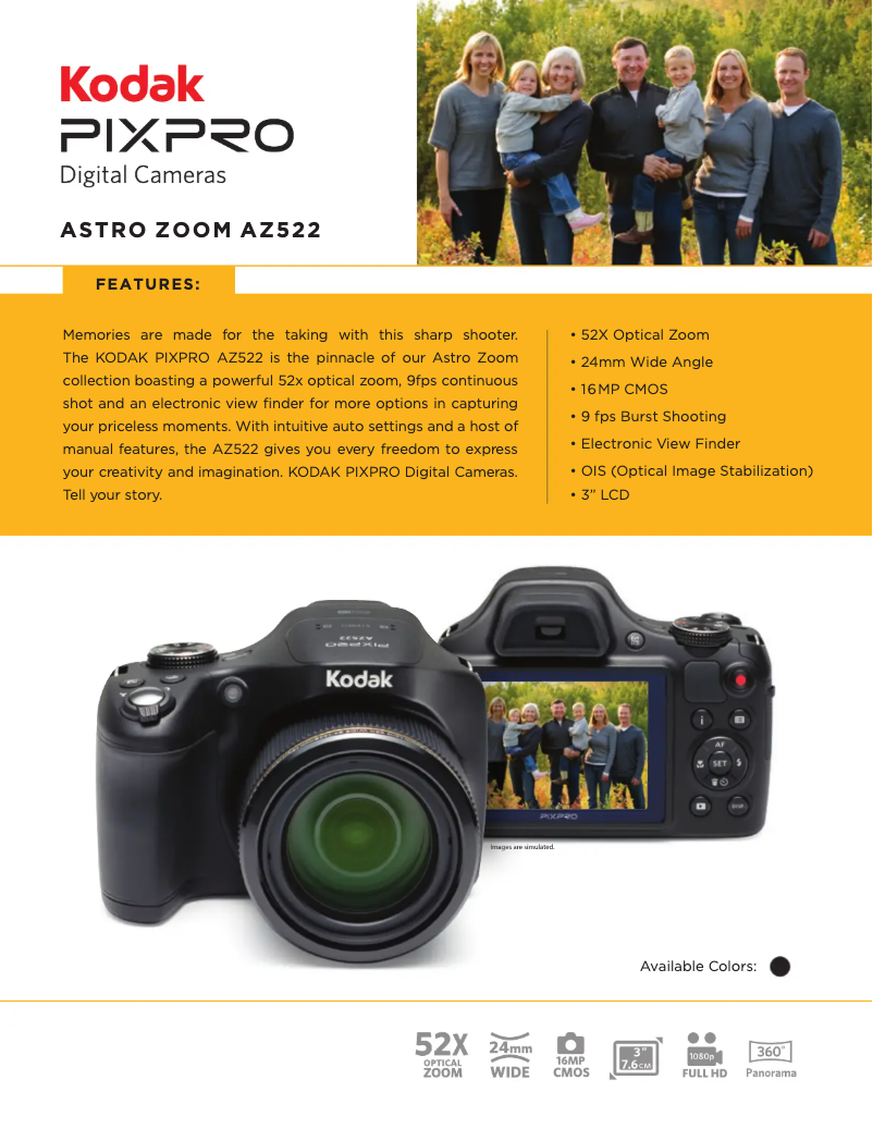 Page 1 de la notice Fiche technique Kodak PixPro AZ522
