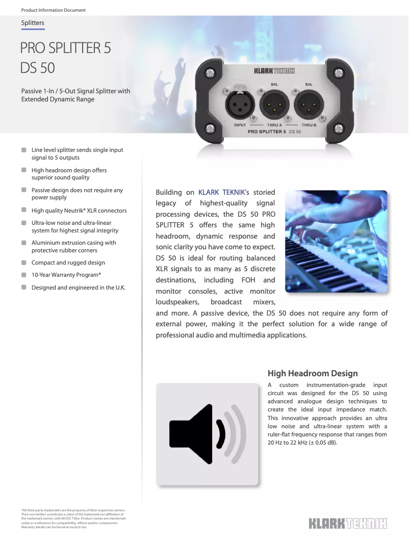 Page 1 de la notice Fiche technique Klark Teknik DS 50