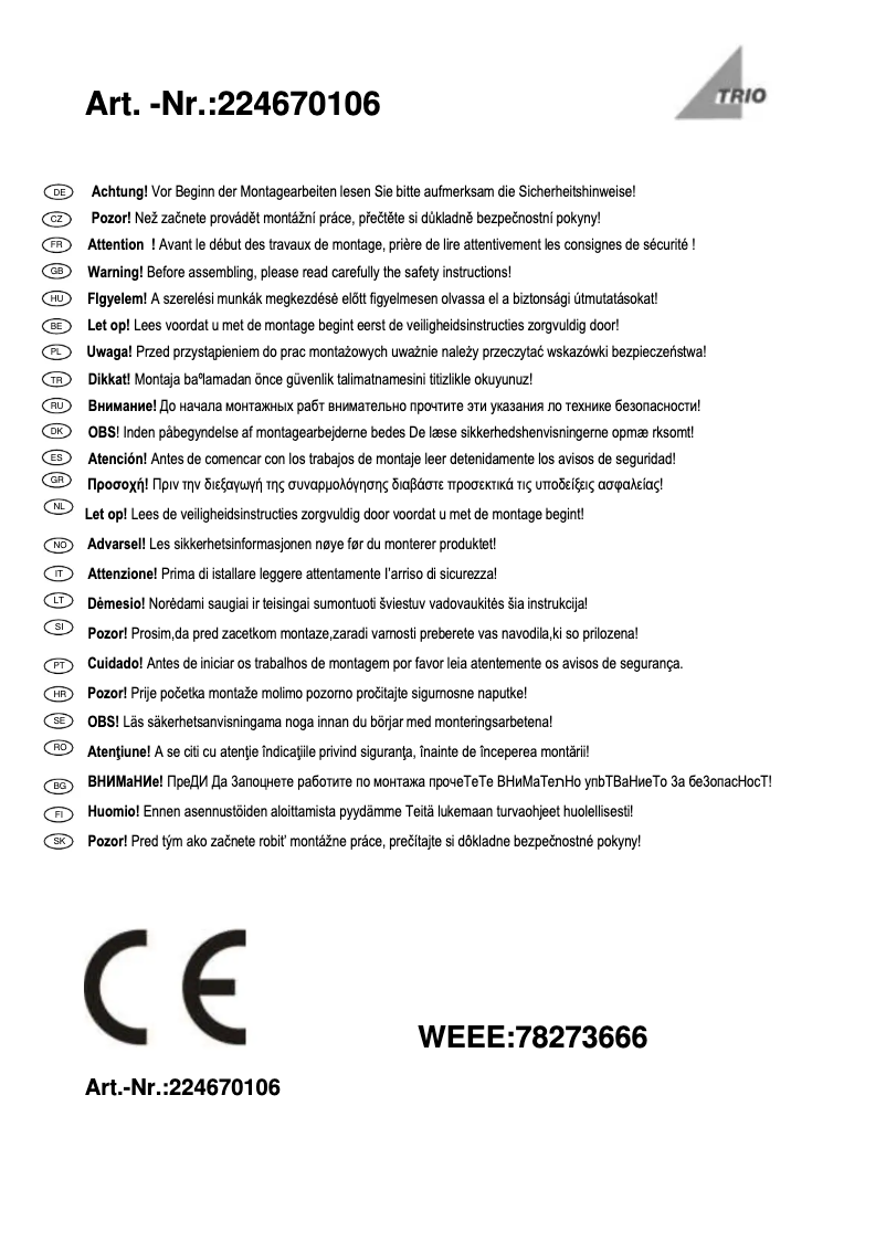 Page n°1 - Manuel utilisateur Trio Lighting Juan