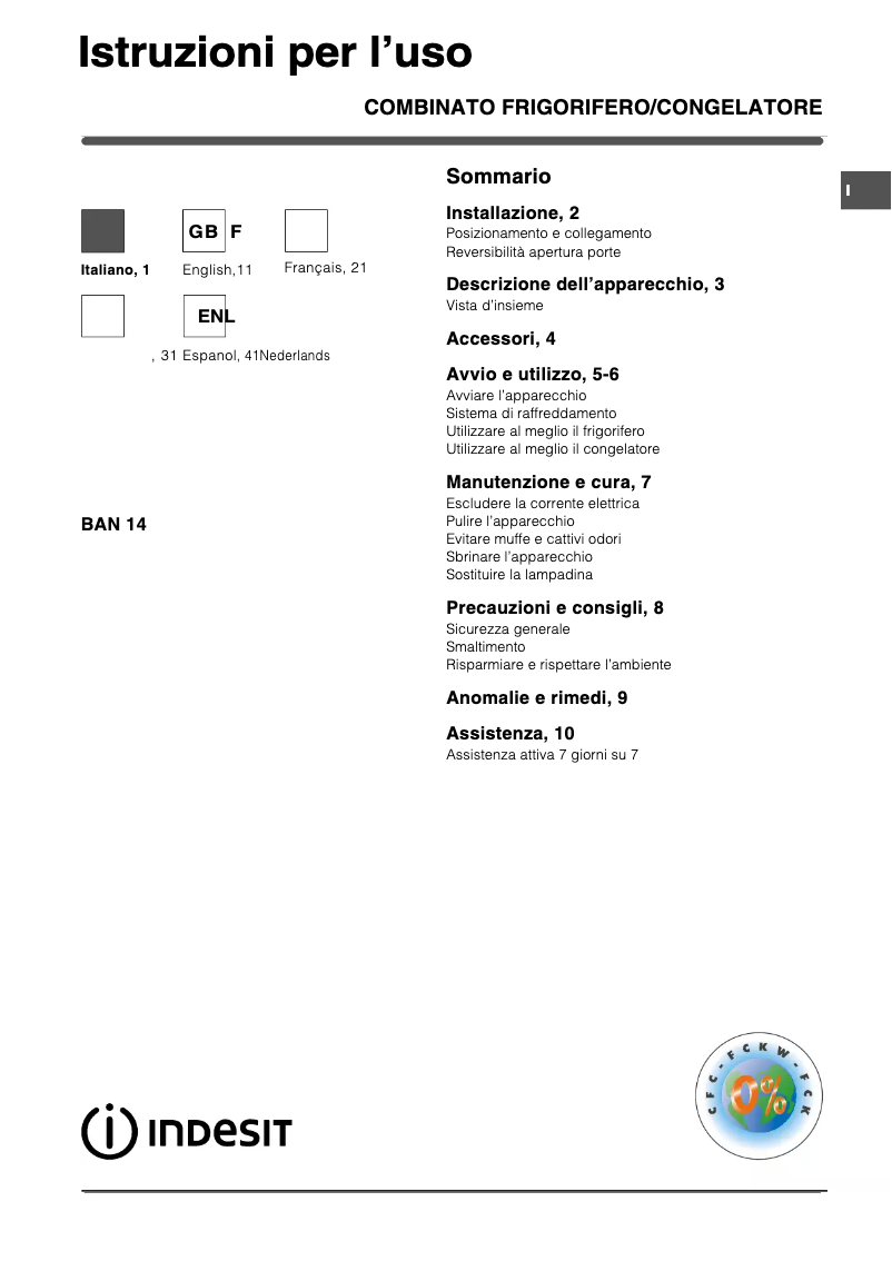 Page n°1 - Manuel utilisateur Indesit BAN 14 A