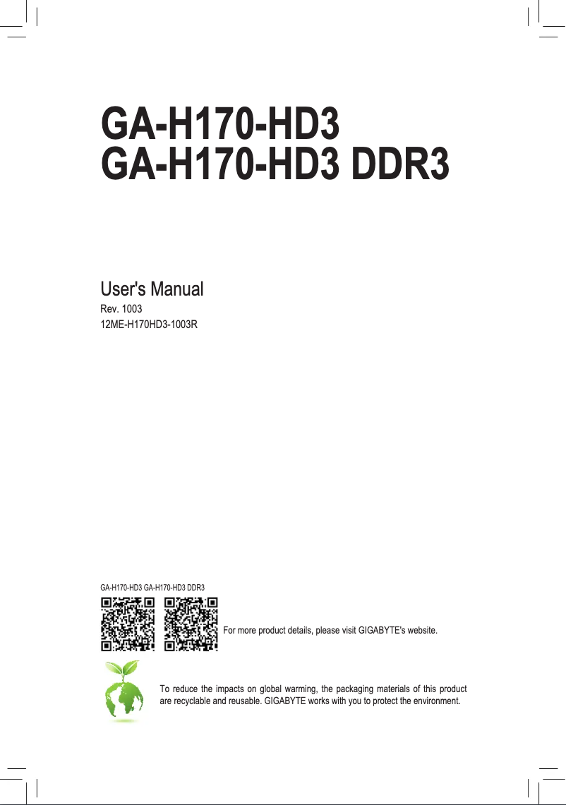 Page n°1 - Manuel utilisateur Gigabyte GA-H170-HD3